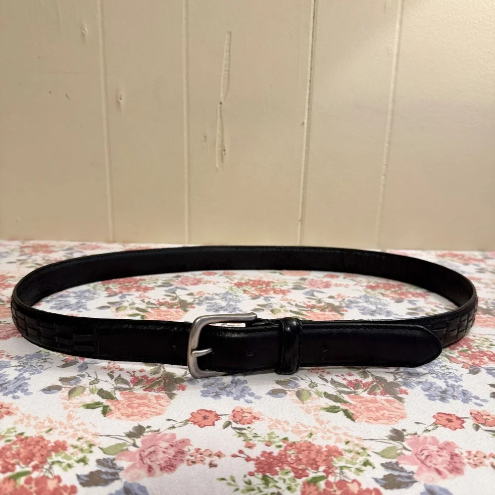 Mens Oil Cow Hide Black Leather Dress Belt Laced‎ Size 40 Silver Buckle Classic